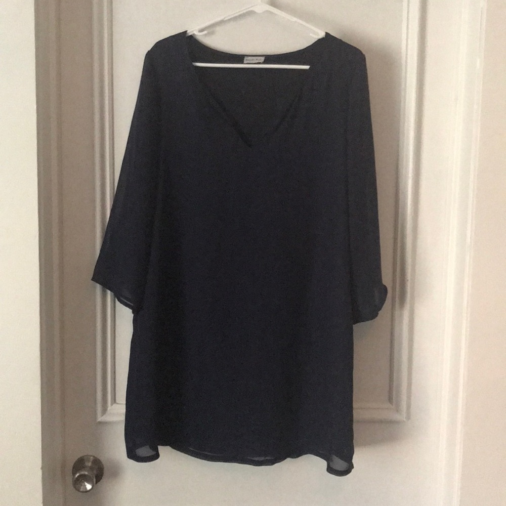 Dress, navy, 3/4 sleeve, flowy